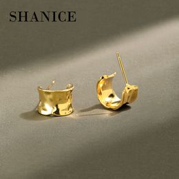 Ear Cuff SHANICE Charm 100% 925 Sterling Silver INS Irregular Convexo-concave Wide Face Stud Earrings for Women fine jewelry Punk Party 230718