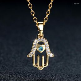 Pendant Necklaces Cute Female Love Heart Palm Necklace Gold Colour Small Green Zircon Stone Wedding