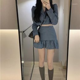 Work Dresses 2023 Slim Girl Suit Collar Short Jacket Autumn Long Sleeve Single Piece Cardigan Tops Women Y2K Korean Fashion