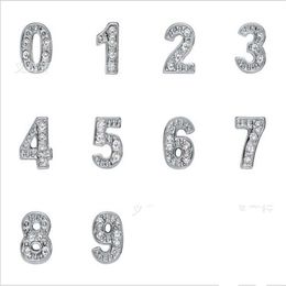 Rhinestones Silver Plated number 0-9 Alloy Floating Charms Fit For Glass Locket DIY Jewelrys 100PCS lot261v