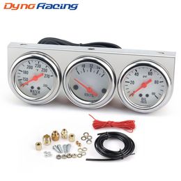 Chrome 2inch 52MM Triple gauge kit Volt Metre Water temp Temperature gauge Oil press Pressure Gauge Car meter244e