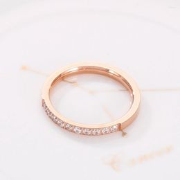 Cluster Rings Fashion Rose Gold Color Zircon Ring Women Quality Stainless Steel Round Gifts For