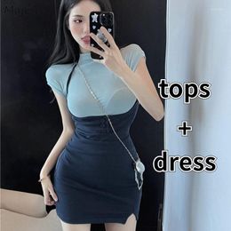 Work Dresses Dress Sets Women Halter Simple Sweeet Sheath Summer Slit Mini Korean Fashion Sexy Tops Casual Streetwear Office Lady Chic Ins