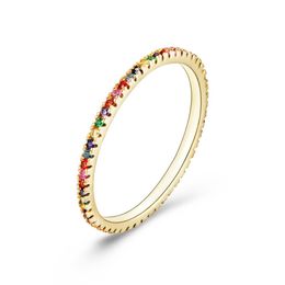 High Quality Women's Engagement Wedding Ring Rainbow Cubic Zirconia Multi Color CZ In 14K Gold Plated 925 Sterling Silver Jew254P