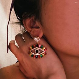 Dangle Earrings Bohemian Colourful Crystal Zircon Eye Pendant Drop Statement Jewellery For Girl Rhinestone Accessories