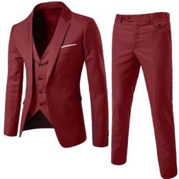 SHUJIN Thin Blazers Pants Vest 3 Pieces Social Suit Men Fashion Solid Business Suit Set Casual Large Size Mens Wedding Suits 5XL297Q