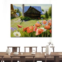 Textured Contemporary Art Backyard Hand Painted Village Scenic Canvas Painting Bedroom Decor