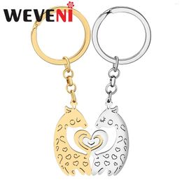 Keychains Weveni Stainless Steel 2PCS Gold Silver-plated Sweet Heart Giraffe Key Chains Animals Keyring Decorations For Lovers