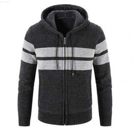 Men's Sweaters New Winter Cardigan Men Fashion Striped Hooded Sweater Jackets Casual Mens Thick Warm Knitting Cardigan Sweatercoat Men Clothing L230725