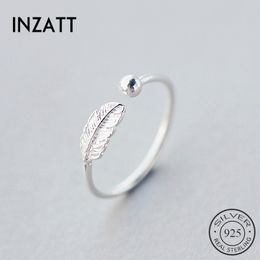 INZATT Authentic 925 Sterling Silver Cute Feather Adjustable Ring Fine Jewellery For Women Party Elegant Accessories