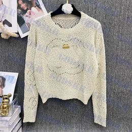 Jacquard Womens Sweaters Letter Hollow T Shirt Long Sleeve Tops Gold Logo Pullover Sexy Tees Clothing