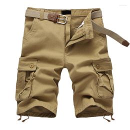 Men's Shorts Summer Cotton Cargo Men Multi Pocket Solid Colour Mens Casual Fashion Military Knee Length Short Pants No Belt