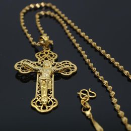 Classic Style Filigree Jesus Pendant Chain18K Yellow Gold Filled Womens Mens Cross Pendant Necklace Crucifix Choker296J