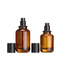 Atomizer Bottle Refillable 1oz 2oz 3oz Empty Luxury Matte Black Lid Crimp Pump Glass Clear Brown Perfume Spray Mist Bottles 30ml 50ml 100ml