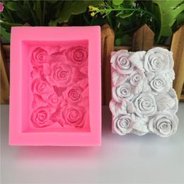 Baking Moulds Rectangular Rose Mold Silicone Chocolate Cake Decoration Tool Fondant Drop Glue Soap