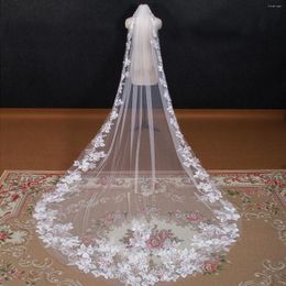 Bridal Veils NZUK Flower Lace Wedding Veil 3 Metres 1 Layer Soft Tulle Cathedral White Ivory With Comb Beautiful