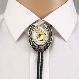 Bolo Ties U shape gold 3D eagle horse animal bolo tie for man cowboy western cowgirl lather rope zinc alloy necktie Vintage Colour 230719