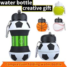 Water Bottles Outdoor Sports Fold Water Bottle Football Basketball Tennis Golf Leakproof Portable Silicone Kettle Travel Children Adult Bottle 230718