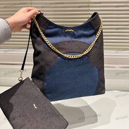 Fashion Womens Beach Bag Oversized Shopping Bag Classic Denim Bag Hardware Metal C Buckle Double Color Two Piece Purse Metal Chain Underarm Bags Brand Designer 30cm