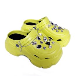 Heels Shoes High for Women Summer Bling Diamonds Chain Platform Cloud Ladies Beach Sandals Thick Sole Outdoor Hole Clogs Platm