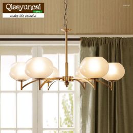 Pendant Lamps Qiseyuncai 2023 Nordic Simplicity Brass Chandelier American Country Dining Room Living Bedroom Copper Lighting