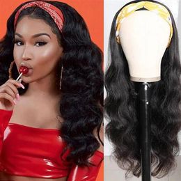 Allove Body Wave Headbands Wig Yaki Straight Human Hair Wigs with Headbands Non-Lace Wigs Kinky Curly Wig Loose Deep Water for Bla232S
