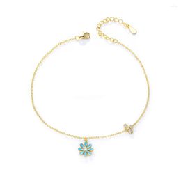 Anklets Enamel Flower Bead Chain Light Blue Beach Style Daisy Anklet Est Custom 925 Sterling Silver 18k Gold Plated