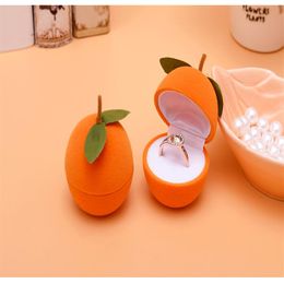 Simple Seven Festival Lovely Orange Jewelry Case Plastic Flocking Ring Gift Box Kawaii Rings Display264v