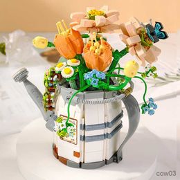 Blocks MINI Watering Pot Bonsai Creative Sets Building Block City Flower Succulent Plant Bricks Kids Toys Kids R230720