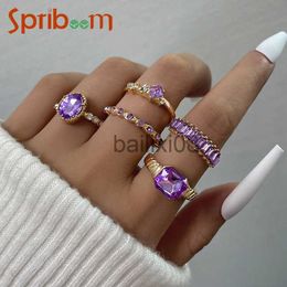 Band Rings Purple Rhinestones Ring Set Geometric Imitation Crystal Bohemian Rings for Women Vintage Jewellery Wedding Party cessories Gifts J230719