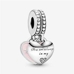 100% 925 Sterling Silver Mother & Daughter Hearts Dangle Charms Fit Original European Charm Bracelet Fashion Women Wedding Engagem324F