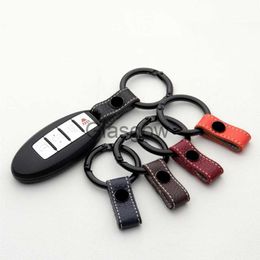 Car Key Fashion Universal Metal for Key Ring SUV Car Inner Keychain Holder Keyfob with Leather Lanyard Automotive Styling Decora R2LC x0718