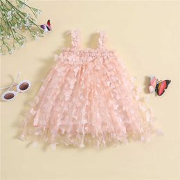 Girl's Dresses Toddler Kids Baby Girls Dress 3D Butterfly Solid Colour Sleeveless Sling Dress Summer Sweet Casual Princess Dress R230719