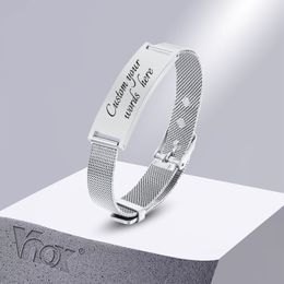 Bangle Vnox Free Custom ID Bracelets for Women Men Adjustable Stainless Steel Mesh Bands Wristband Personalized Gifts Jewelry 230718