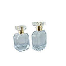 Transparent Glass Bottle Gold Crimp Pump Luxury Cosmetic Packaging Atomizer 1oz 2oz 3oz Empty Perfume Spray Mist Refillable Bottles 30ml 50ml 100ml