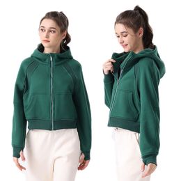 lu Womens Autumn Hoodies Sweatshirt Yoga Thick Jacket Ladies Gym Workout Coat Full Zipper Fleece Loose Workout Pullover