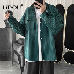 Women's Two Piece Pants Spring Autumn Fashion Temperament Stripe Simple Shirt Man Loose Long sleeve Casual Male Blouse Vintage Chic Streetwear Clothes 230718
