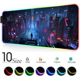 City night view RGB Mouse Pad Black Neon lights Gamer Accessories LED MousePad Large PC Desk Play Mat with Backlit gaming desk Y07295a