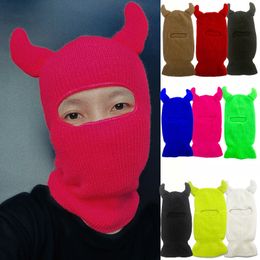 Fashion Face Masks Neck Gaiter Demons Single Hole Full Face Cover Ski Mask Hats Women Men Devil'S Horn Halloween Windproof Knit Balaclava Winter Keep Warm Caps 230719