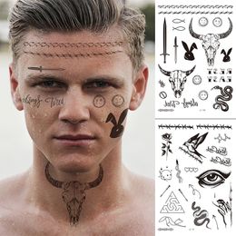 Big Size Malone Tattoo Bull Head Face Sticker Men Neck Hand Back Cool Body Art Temporary Tattoo Sword Letter Fake Tatoo 21x15cm