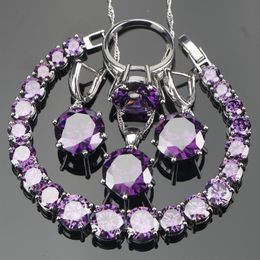 whole Wedding Purple Zircon Silver 925 Jewelry Sets Bracelets Earrings With Stones Pendant&Necklace Rings Set Jewellery Gift B303K