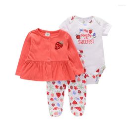 Clothing Sets Born Girl Fall Clothes Set Coat Bodysuit Pants 3Pcs/lot Baby Boy Cotton Outfits Cute Embroidery Infant Gift