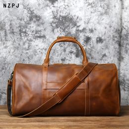 Duffel Bags NZPJ Men's Retro Leather Large-capacity Travel Bag Crazy Horse Leather Handbag Top Layer Cowhide Business Trip Shoulder Bag 230719