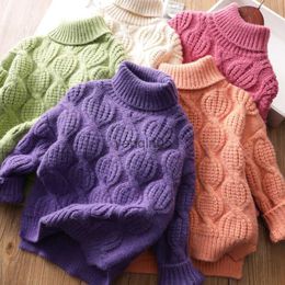 Pullover Baby Girls Turtleneck Sweaters Kid Solid Colour Sweater Winter Knitted Tops Thicken Warm Pullover Children's Clothes Korean Style HKD230719