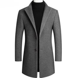 Men's Wool Blends New Autumn Winter Long Overcoat Men Fashion Slim Fit Long Wool Blends Coats Men Solid Business Causal Windbreaker Jackets Men HKD230718