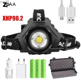 Headlamps XHP70 8000LM D Headlamp Powerful 18650 Light USB Head Lamp Zoom Power Bank Outdoor Hiking Fishing Light HKD230719