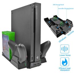 Yoteen Vertical Stand for Xbox One X Cooling fans Controller Charger with 2 USB HUB Ports & Discs Storage Rack237c