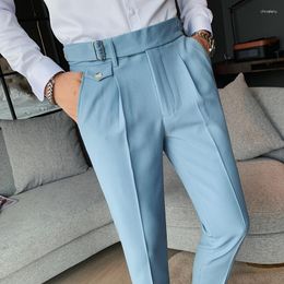 Men's Suits 2023 Fashion Solid Color Casual Business Suit Pants Belt Buttoned Decoration Korean Version Of Male Straight Trousers