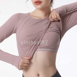 Women's long-sleeved T-shirt quick-drying yoga suit for gym daily close-fitting solid casual badminton designer round neck breathable outdoor sports aerobics cx710