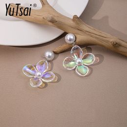 Stud YUTSAI Fashion Acrylic Transparent Flower Simulated Pearl Drop Earrings Simple Gradient Womens Jewelry YT1366 230719